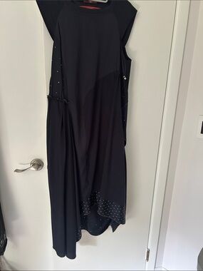 Elegant Black High-Low Sleeveless Dress with Subtle Stud Detail